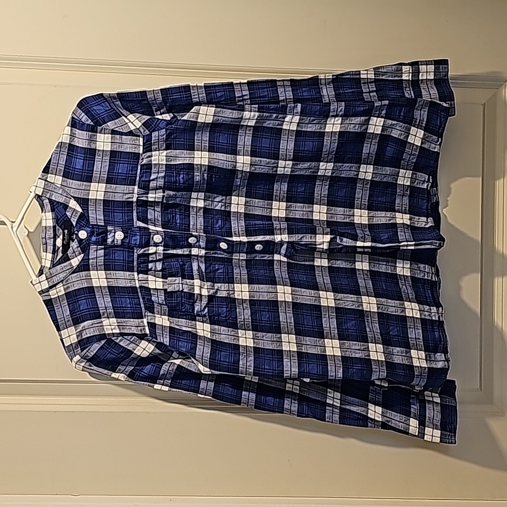 Madewell Blue Plaid Long Sleeve Blouse (Small)
